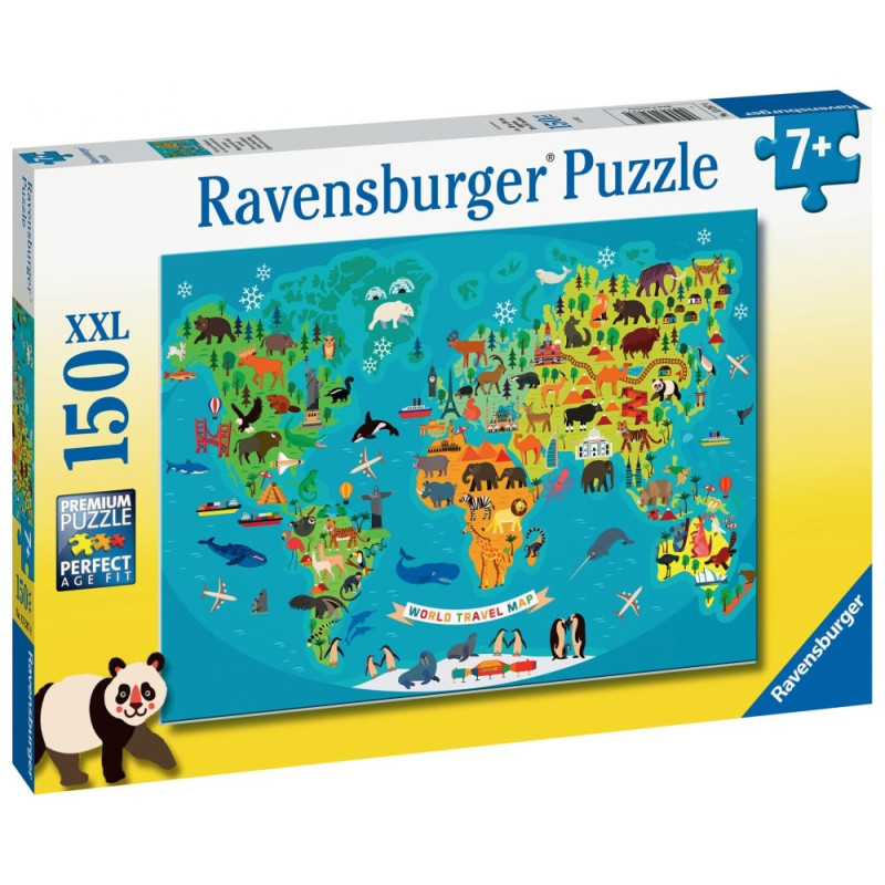 Puzzle 150 p XXL - La carte du monde des animaux